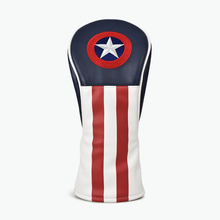 Load image into Gallery viewer, PRG Originals Captain America USA Design Golf Headcovers. Set of 3. Driver, Fairway and Rescue or Putter Cover.
