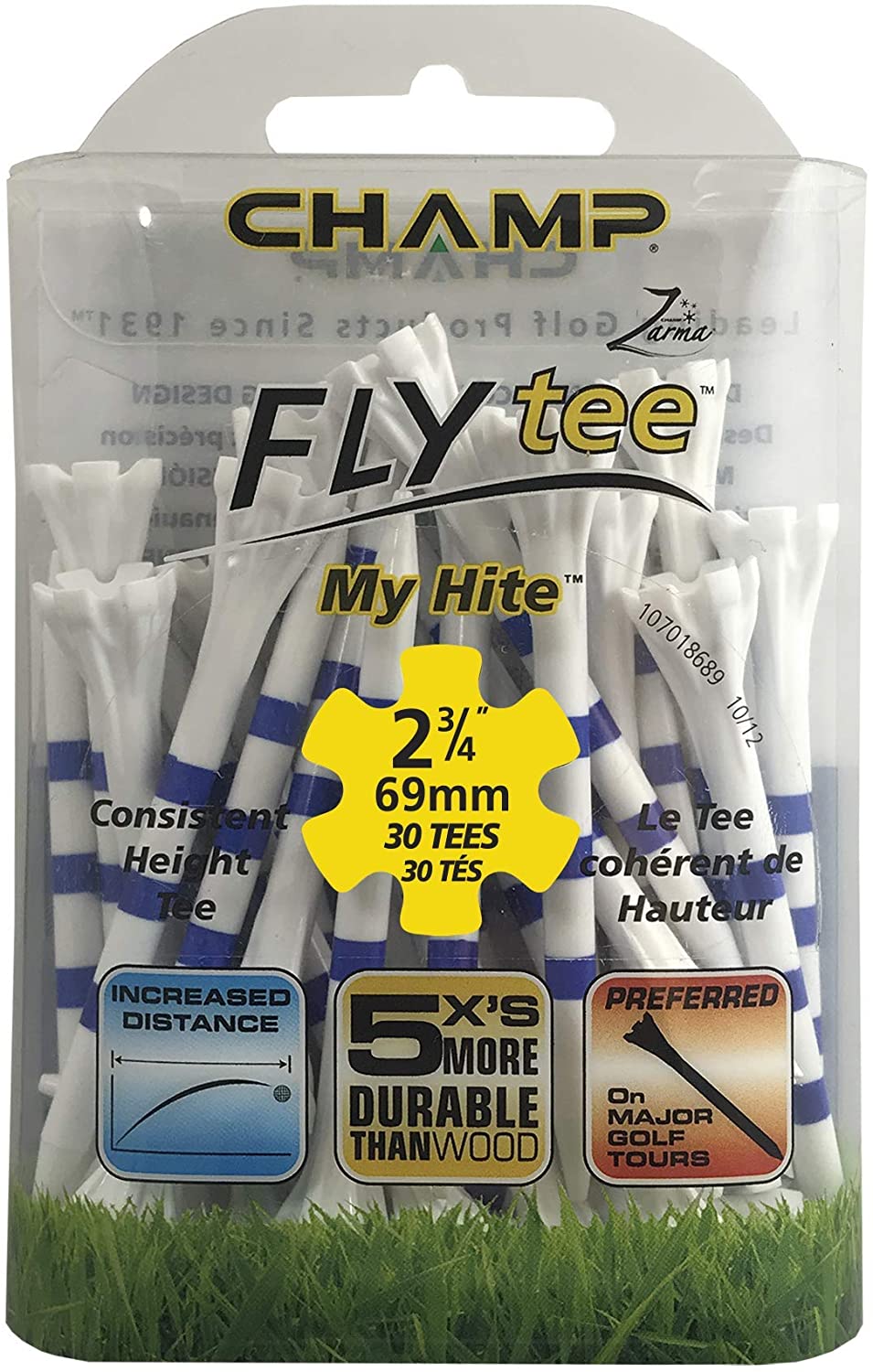 Champ Zarma My Hite Fly Golf Tees. 69mm Blue / White