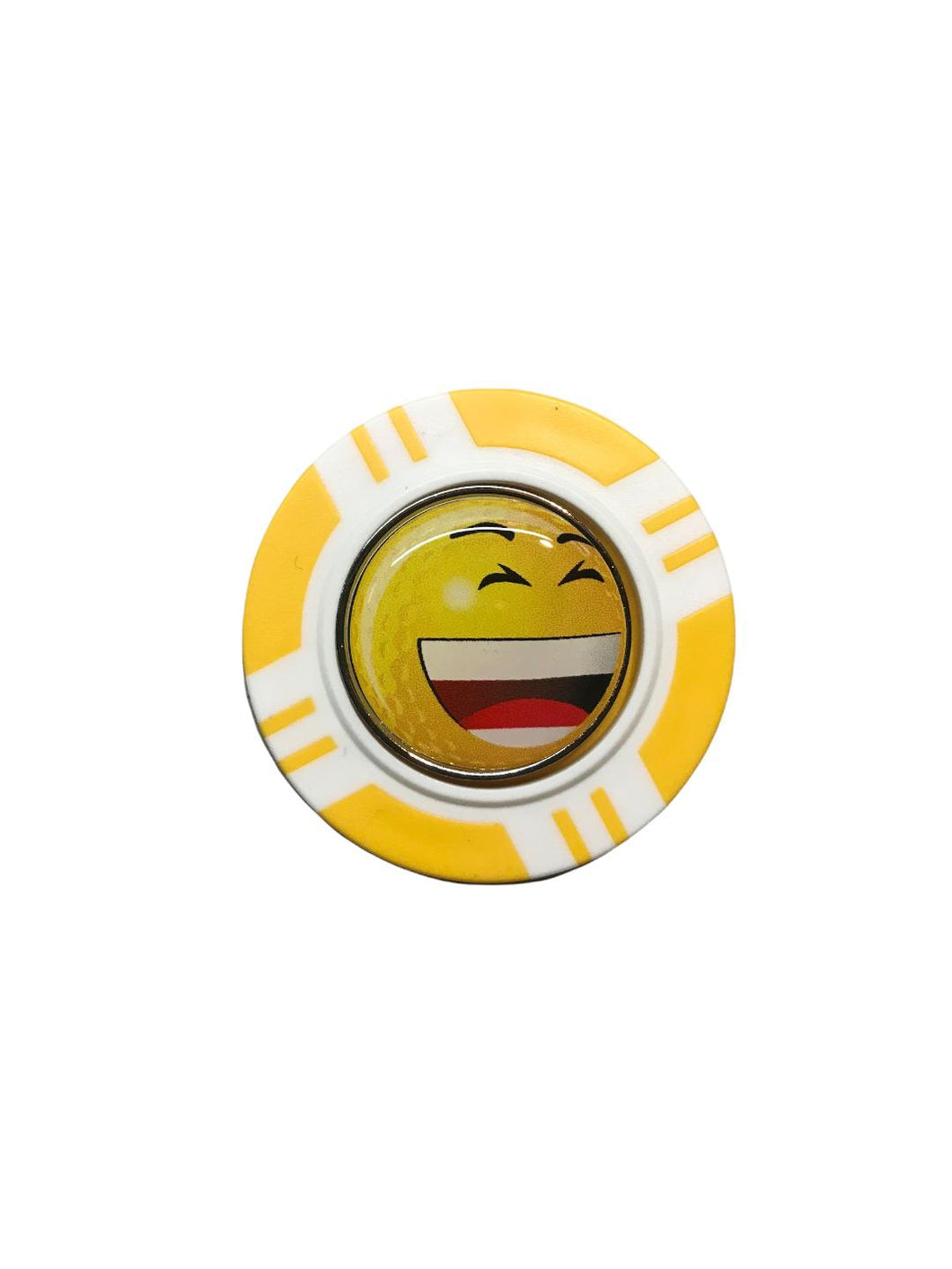 Vegas Poker Chip Golf Ball Marker. Yellow Laugh, Wink, Smile, Crazy or Angry.