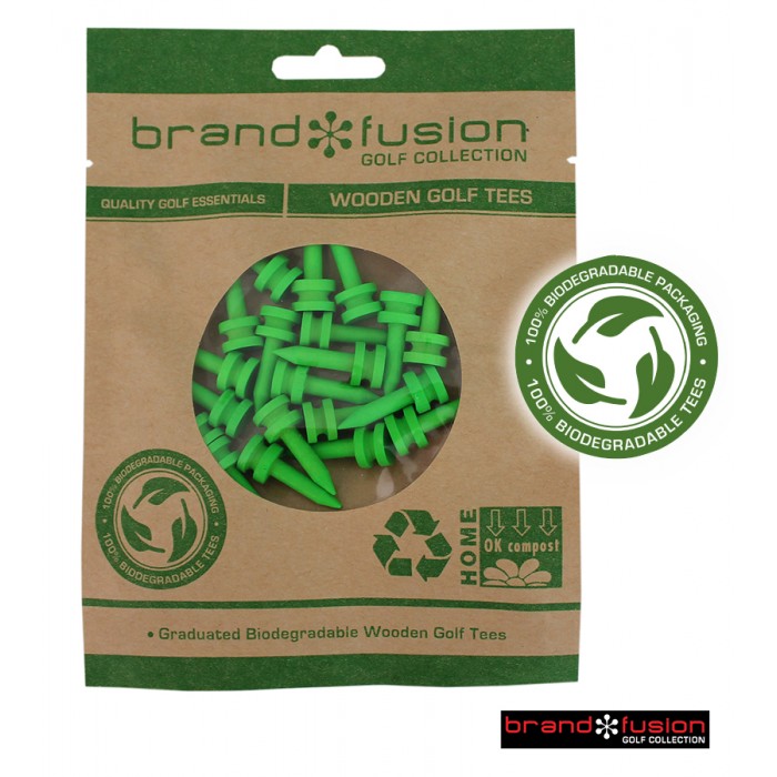 Brand Fusion Collection Graduated Golf Tees. Wood Biodegradable. Lime. 20 Pack.