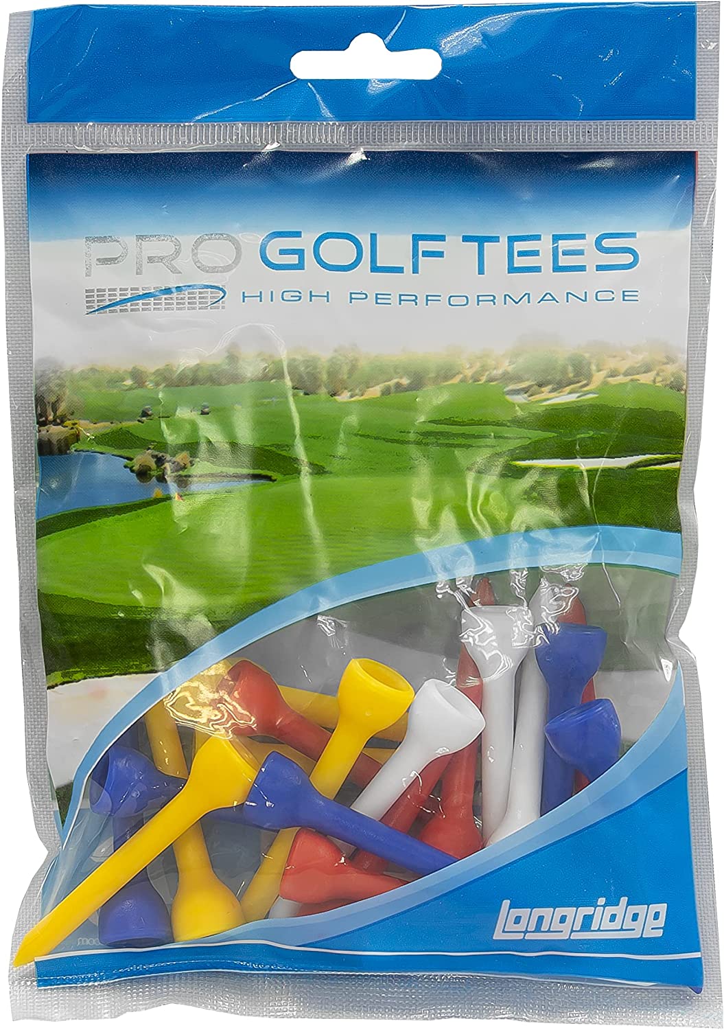 Longridge Long 50mm Plastic Golf Tees. Pack of 20. Mixed Colour.