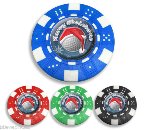 Merry Christmas Crested Blue Poker Chip Golf Ball Marker