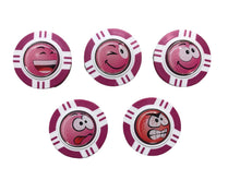 Load image into Gallery viewer, Vegas Poker Chip Golf Ball Marker. Pink Laugh, Wink, Smile, Crazy or Angry.
