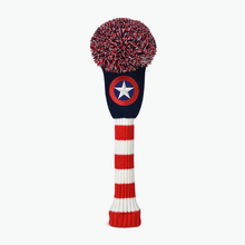 Load image into Gallery viewer, PRG Originals Captain America USA Pom Pom Design Golf Headcovers. Set of 3. Driver, Fairway and Rescue.
