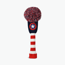 Load image into Gallery viewer, PRG Originals Captain America USA Pom Pom Design Golf Headcovers. Set of 3. Driver, Fairway and Rescue.
