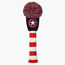 Load image into Gallery viewer, PRG Originals Captain America USA Pom Pom Design Golf Headcovers. Set of 3. Driver, Fairway and Rescue.
