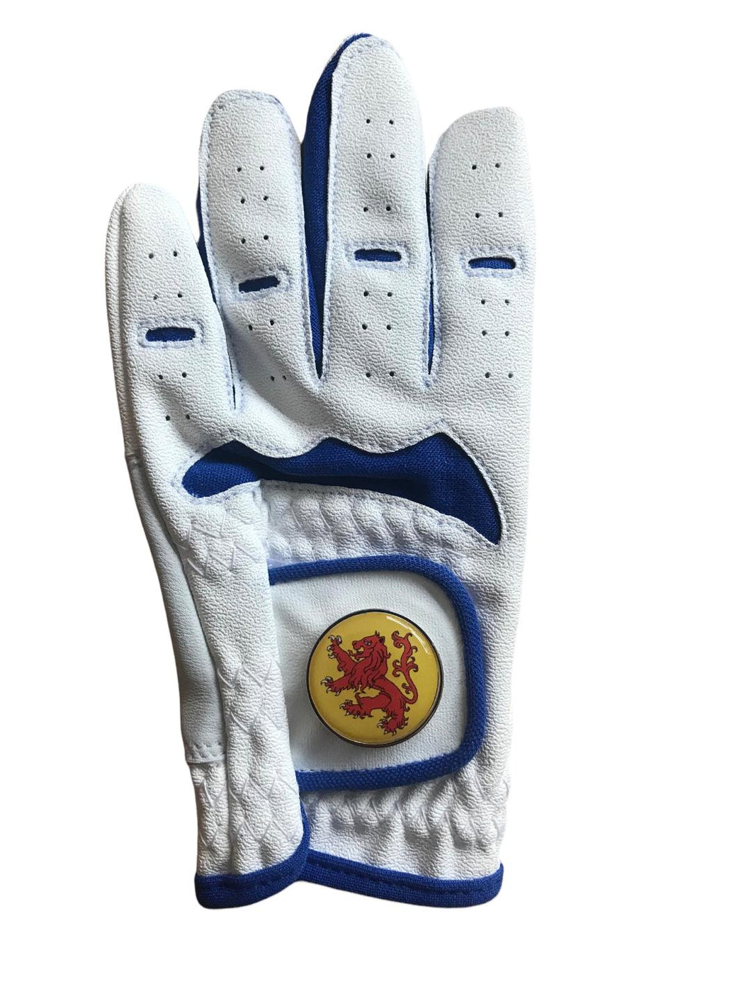 NEW Junior Blue / White All Weather Golf Glove. Scotland Lion Ball Marker. Small, Medium or Large.