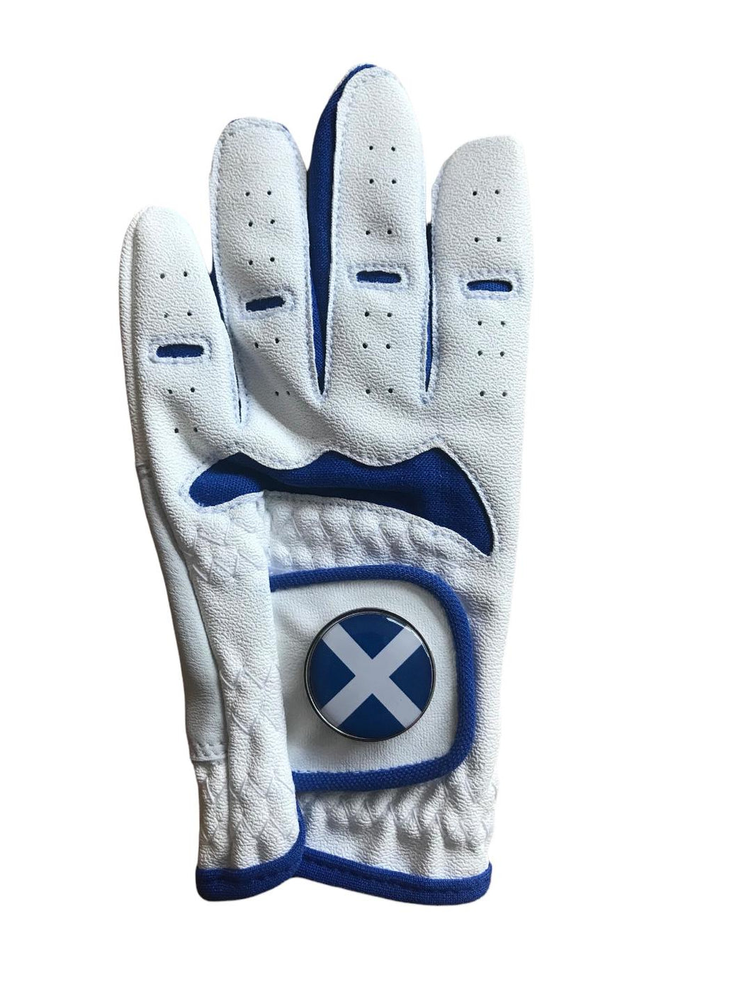 NEW Junior Blue / White All Weather Golf Glove. Scotland Ball Marker. Small, Medium or Large.