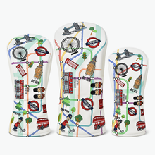 Load image into Gallery viewer, PRG Originals London UK Design Golf Headcovers. Set of 3. Driver, Fairway and Rescue or Putter Cover.
