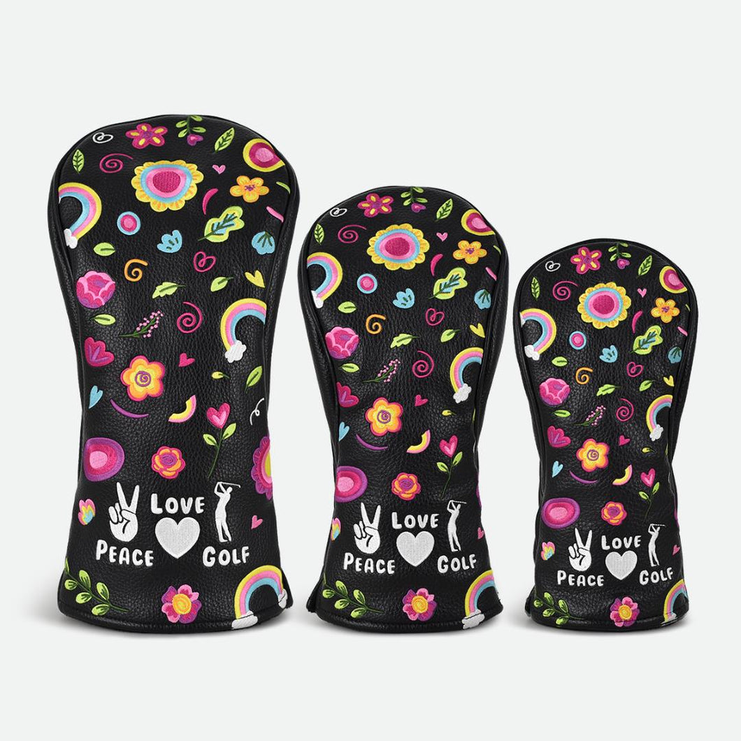 PRG Originals Peace / Love Design Golf Headcovers. Set of 3. Driver, Fairway and Rescue.