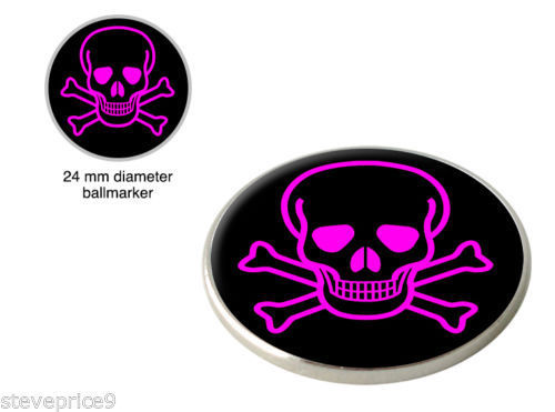 Black / Pink Skull Crested Golf Ball Marker