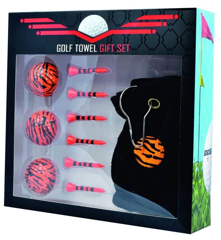 Longridge Tiger Golf Gift Set. 3 Golf Balls, 5 Tees and a Tiger Crested Towel.