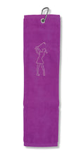 Load image into Gallery viewer, NEW 2022 Surprizeshop Crystal Lady Golfer Tri Fold Golf Towel. Aqua, Black, Navy or Pink.
