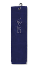 Load image into Gallery viewer, NEW 2022 Surprizeshop Crystal Lady Golfer Tri Fold Golf Towel. Aqua, Black, Navy or Pink.
