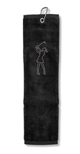 Load image into Gallery viewer, NEW 2022 Surprizeshop Crystal Lady Golfer Tri Fold Golf Towel. Aqua, Black, Navy or Pink.
