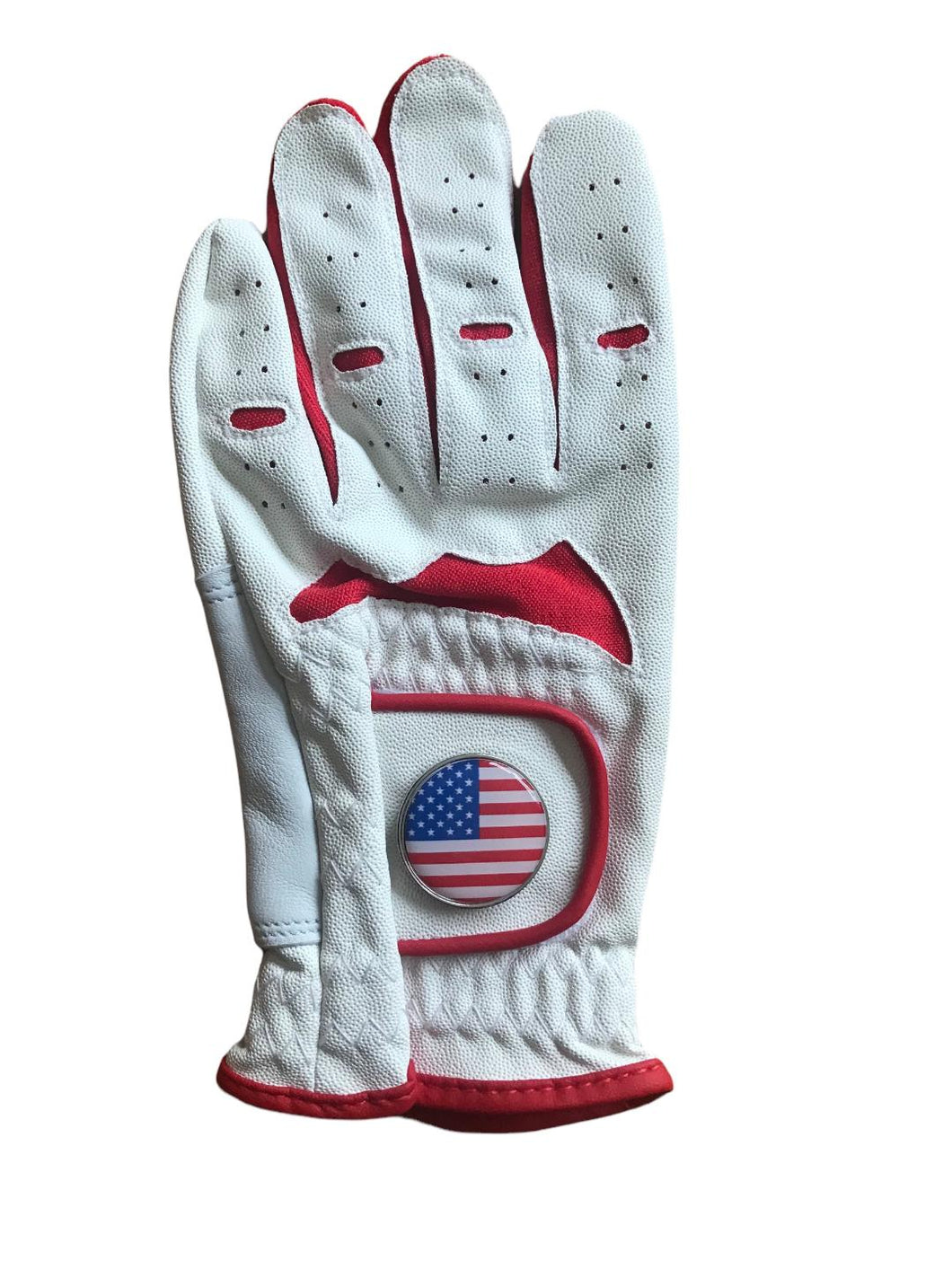 NEW Junior Red / White All Weather Golf Glove. USA Ball Marker. Small, Medium or Large.