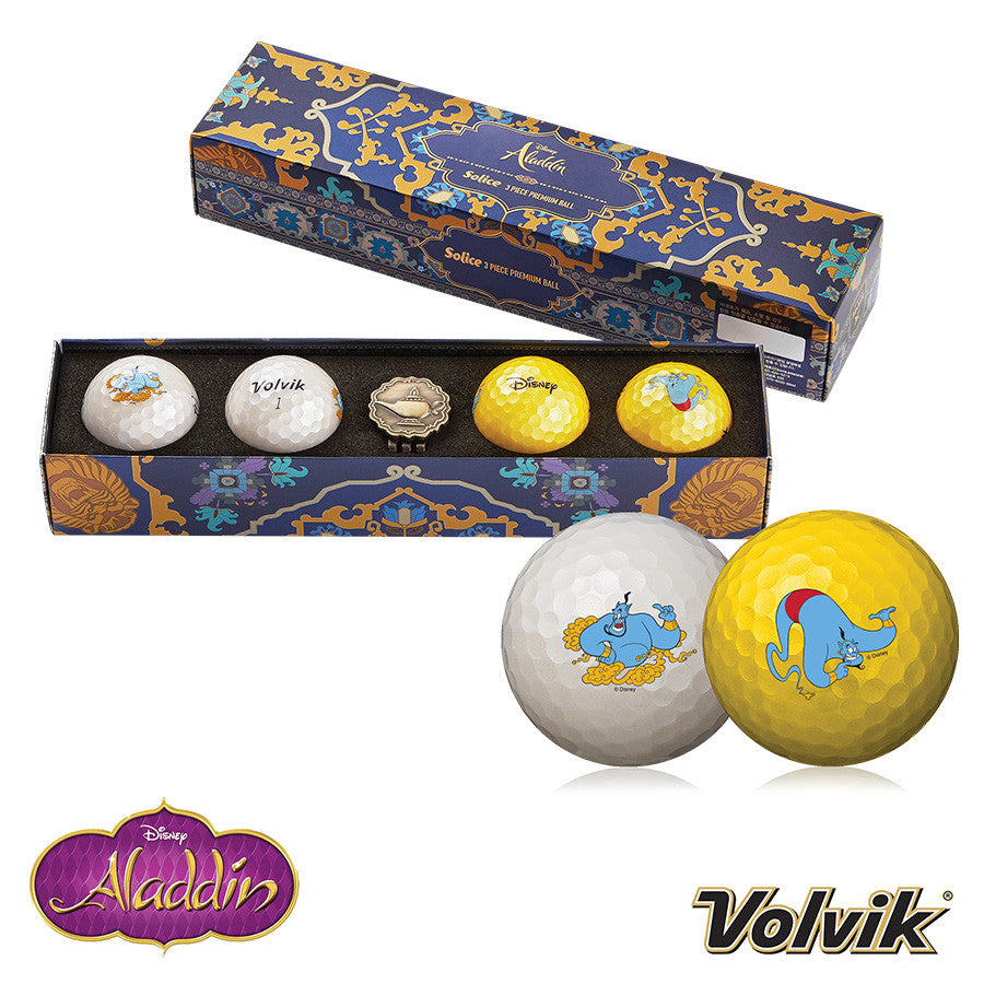 Volvik Solace Disney Packs. Aladdin Golf Balls and Hat Clip