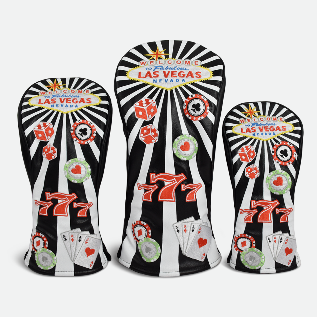 PRG Originals Las Vegas Black Design Golf Headcovers. Set of 3. Driver, Fairway and Rescue.