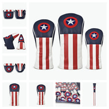 Load image into Gallery viewer, PRG Originals Captain America USA Design Golf Headcovers. Set of 3. Driver, Fairway and Rescue or Putter Cover.
