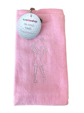 Load image into Gallery viewer, NEW 2022 Surprizeshop Crystal Lady Golfer Tri Fold Golf Towel. Aqua, Black, Navy or Pink.
