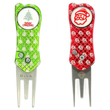 Load image into Gallery viewer, Diva Pro Galaxy Golf Divot Repair Tool and Ball Marker. Christmas Tree or Santa
