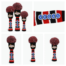 Load image into Gallery viewer, PRG Originals Las Vegas Black Pom Pom Design Golf Headcovers. Set of 3. Driver, Fairway and Rescue.
