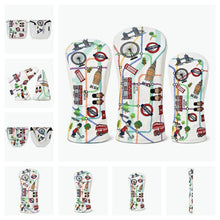 Load image into Gallery viewer, PRG Originals London UK Design Golf Headcovers. Set of 3. Driver, Fairway and Rescue or Putter Cover.
