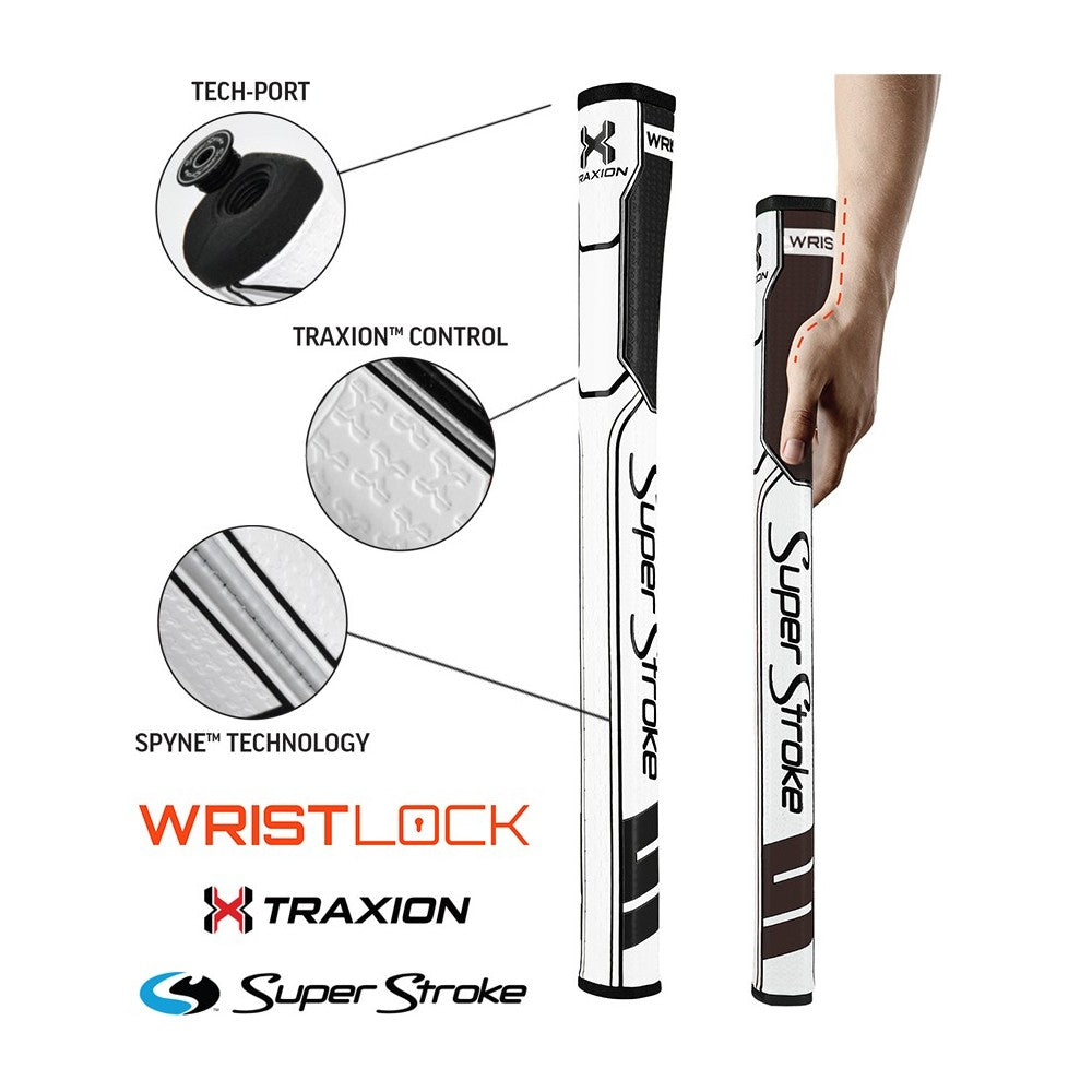 Superstroke Traxion Wrist Lock Putter Grip. Black / White.