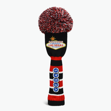 Load image into Gallery viewer, PRG Originals Las Vegas Black Pom Pom Design Golf Headcovers. Set of 3. Driver, Fairway and Rescue.
